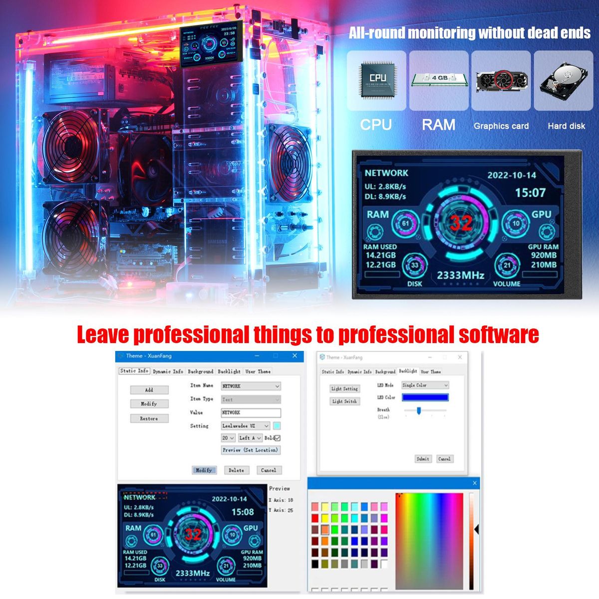 3.5 Inch IPS Display Screen USB Secondary Screen Computers CPU GPU RAM HDD Monitor Time Date Display Horizontal Vertical Screen Switch