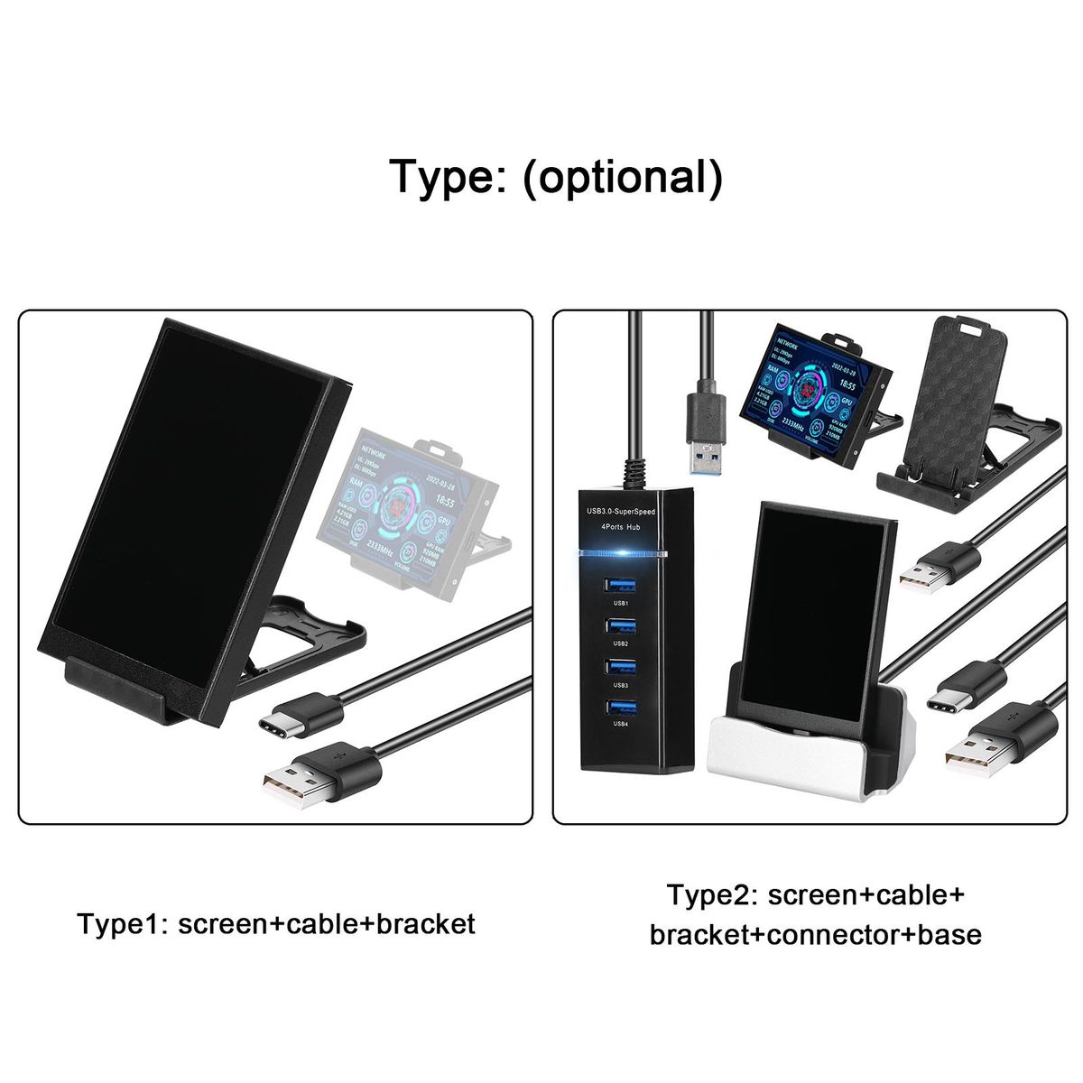 3.5 Inch IPS Display Screen USB Secondary Screen Computers CPU GPU RAM HDD Monitor Time Date Display Horizontal Vertical Screen Switch