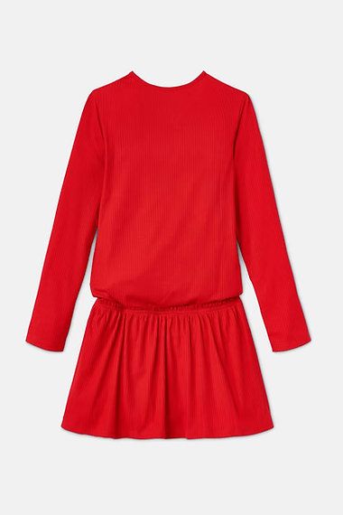 Toddlers Girl Ribbed Long Sleeves Jersey Dress, Red