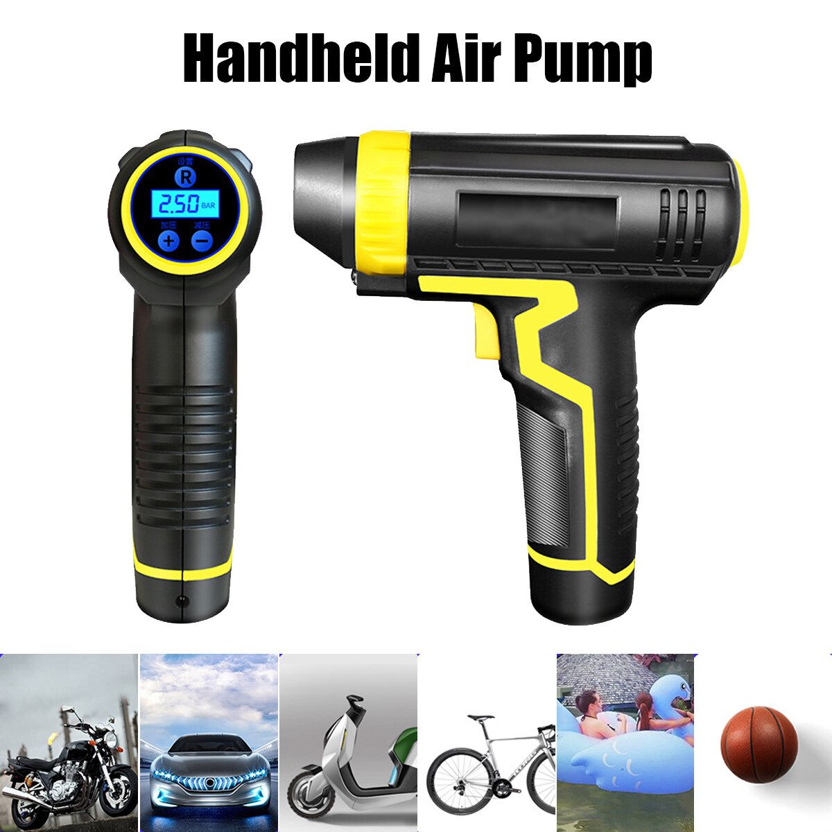 120W Car Air Compressor Handheld Tire Inflator Digital Inflatable Pump Car Accessories