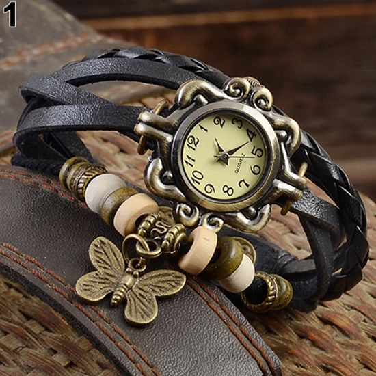 Women's Casual Vintage Multilayer Butterfly Faux-Black