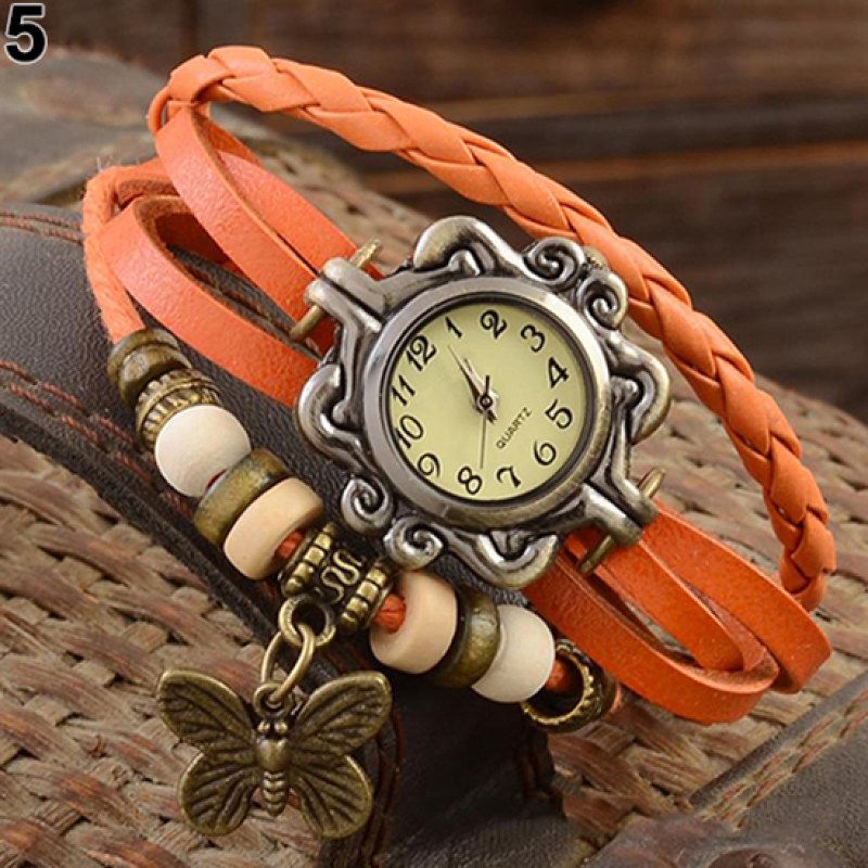 Women's Casual Vintage Multilayer Butterfly Faux-Black