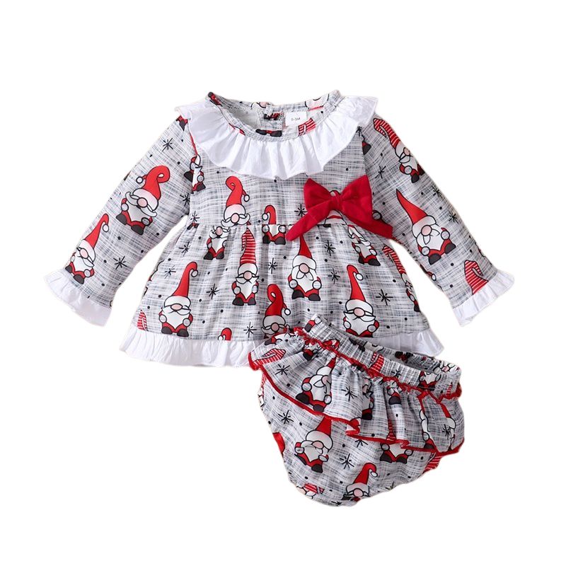Newborn Baby Girl XMAS Costumes Christmas Cartoon Long Sleeve 2PCS Suit Set