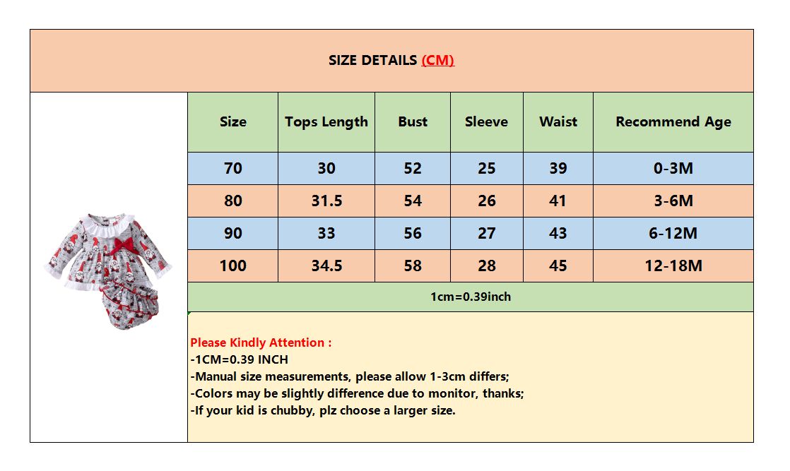 Newborn Baby Girl XMAS Costumes Christmas Cartoon Long Sleeve 2PCS Suit Set