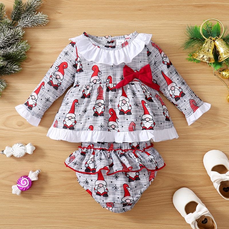 Newborn Baby Girl XMAS Costumes Christmas Cartoon Long Sleeve 2PCS Suit Set