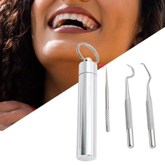 Pocket Stainless Steel Toothpick Kit Tooth Flossing 3Pcs Large Kit