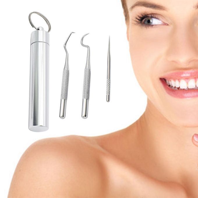 Pocket Stainless Steel Toothpick Kit Tooth Flossing 3Pcs Large Kit