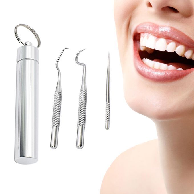 Pocket Stainless Steel Toothpick Kit Tooth Flossing 3Pcs Large Kit