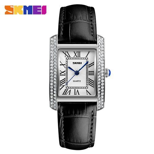 Genuine Leather Waterproof Wristwatch With Rhinestone Design
