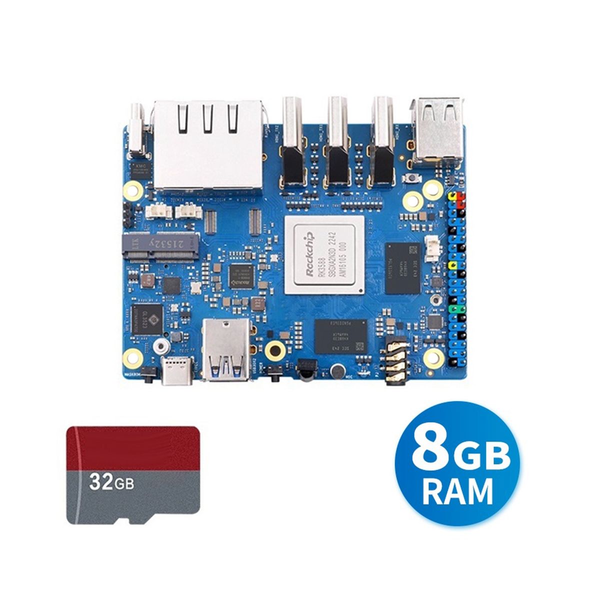 For Orange Pi 5 Plus Development Board 8G+32G Memory Card RK3588 64Bit 2.5G M.2 Slot Support 2230 Wi-Fi 6 BT Module