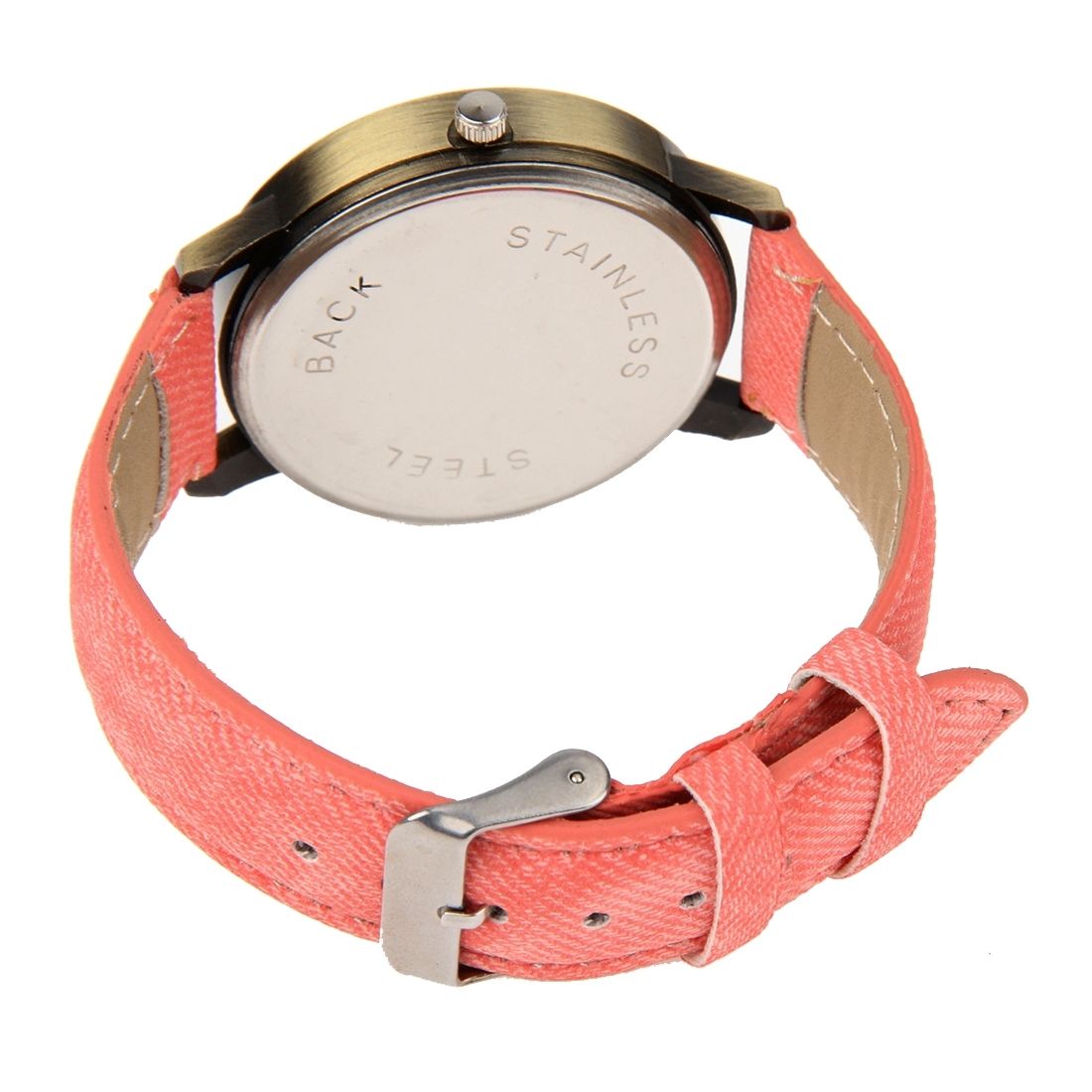 Denim Texture Style Round Dial Retro Digital Display Women & Men Quartz Watch With PU Leather Band(Pink)