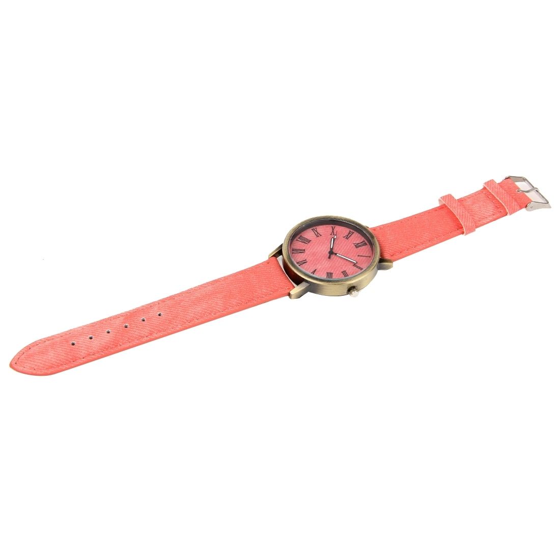 Denim Texture Style Round Dial Retro Digital Display Women & Men Quartz Watch With PU Leather Band(Pink)