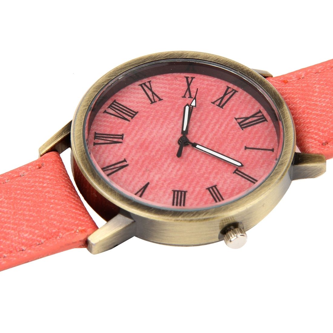 Denim Texture Style Round Dial Retro Digital Display Women & Men Quartz Watch With PU Leather Band(Pink)