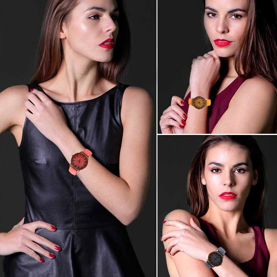 Denim Texture Style Round Dial Retro Digital Display Women & Men Quartz Watch With PU Leather Band(Pink)