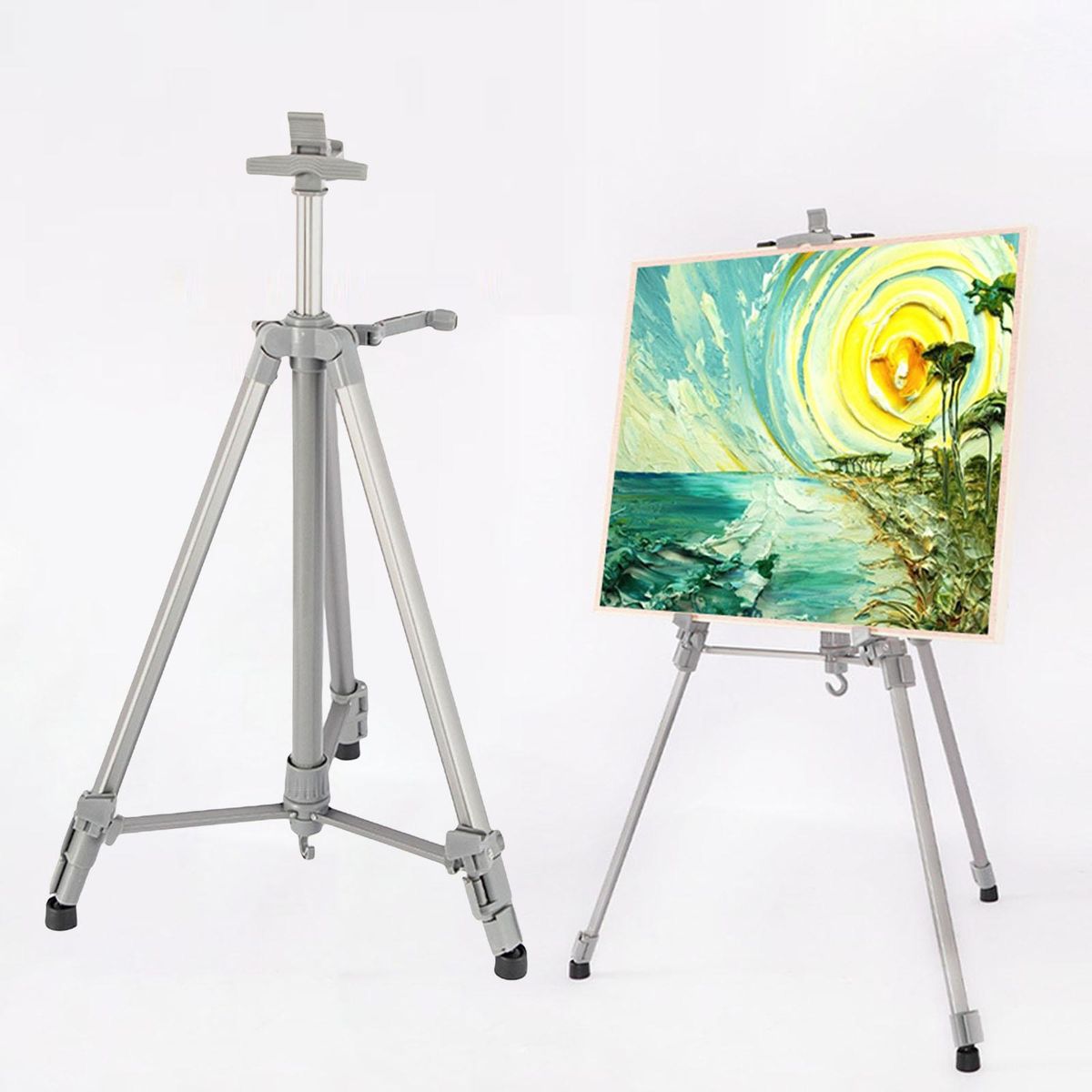 Reinforced Artist Easel Stand, Aluminum Metal Tripod Display Grey