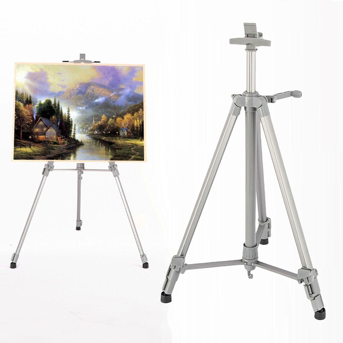 Reinforced Artist Easel Stand, Aluminum Metal Tripod Display Grey