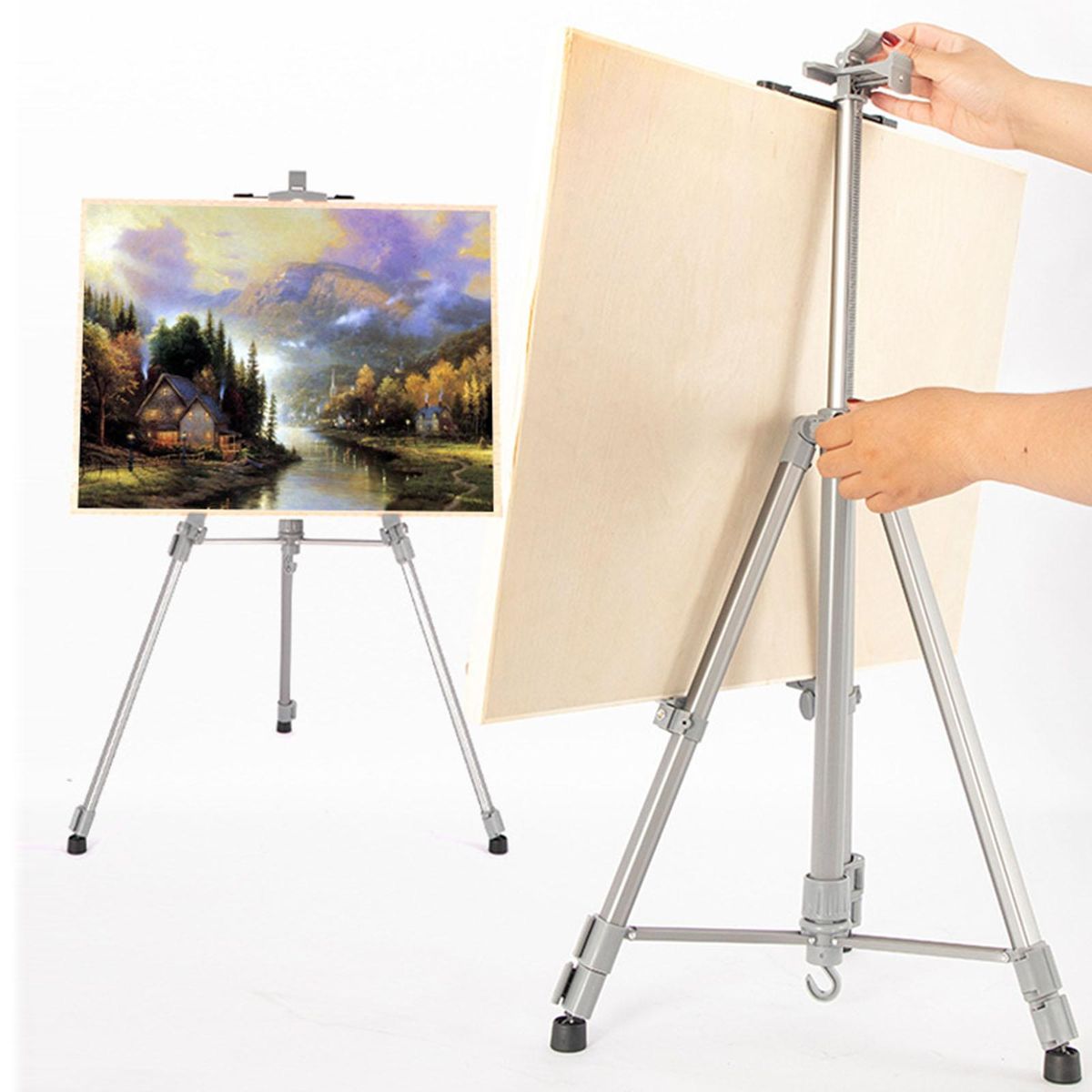 Reinforced Artist Easel Stand, Aluminum Metal Tripod Display Grey