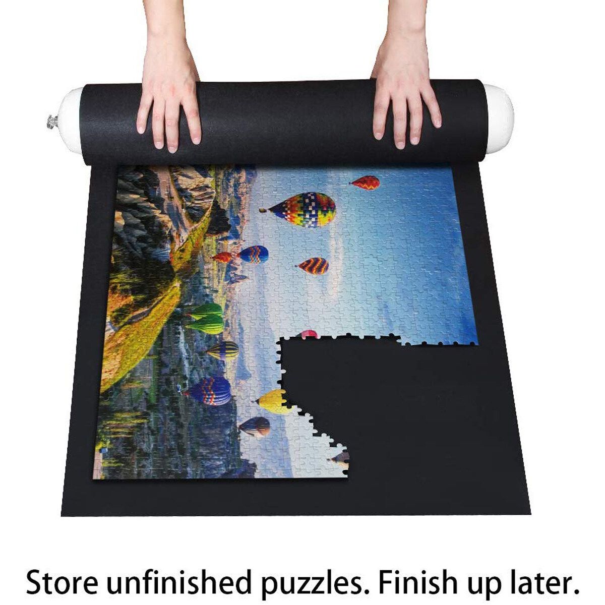 Roll Up Felt Puzzle Mat For Storage & Safety Protection Jigsaw Puzzle 66*118 CM Black