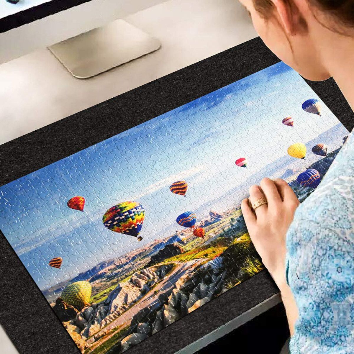 Roll Up Felt Puzzle Mat For Storage & Safety Protection Jigsaw Puzzle 66*118 CM Black