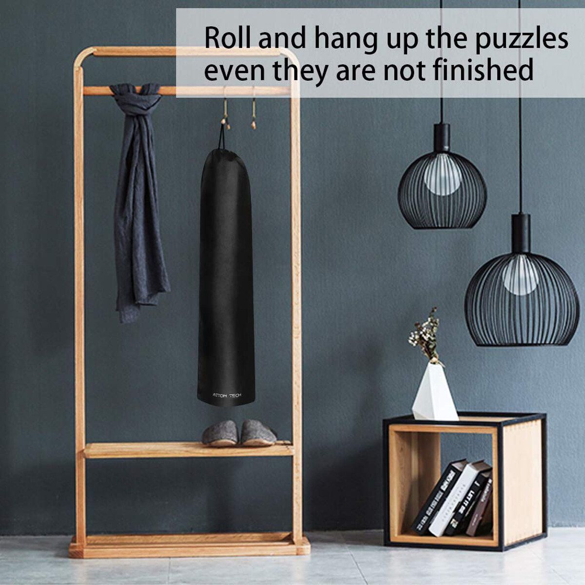Roll Up Felt Puzzle Mat For Storage & Safety Protection Jigsaw Puzzle 66*118 CM Black