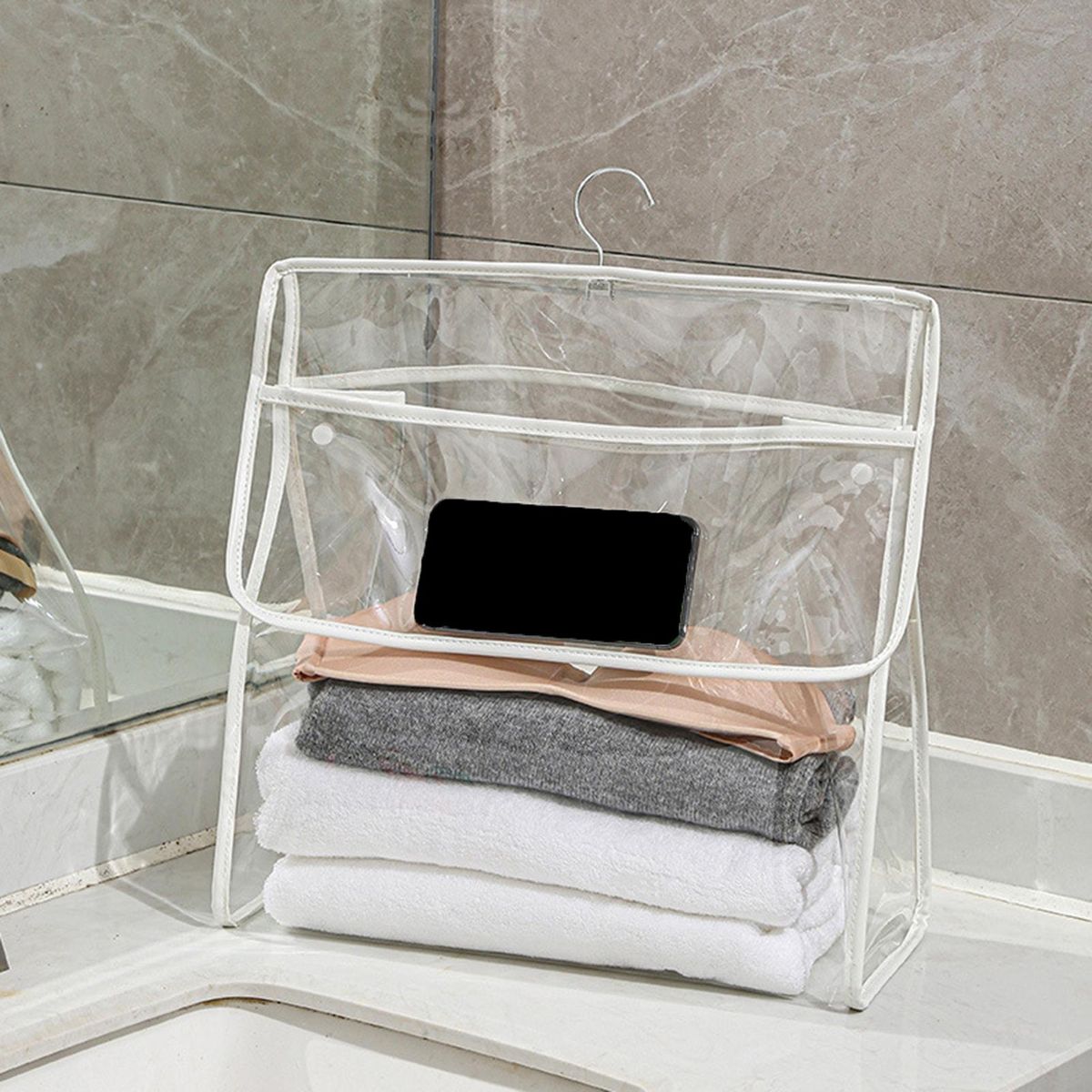 Tpu Material Storage Bag Transparent Wall Storage Bag with Phone White