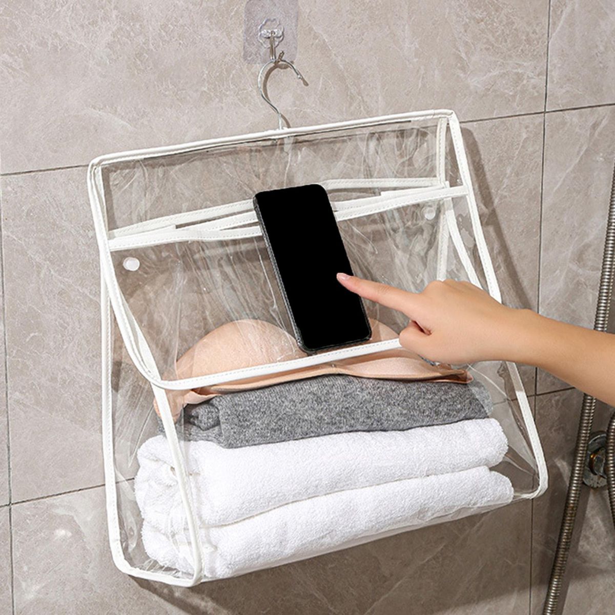 Tpu Material Storage Bag Transparent Wall Storage Bag with Phone White