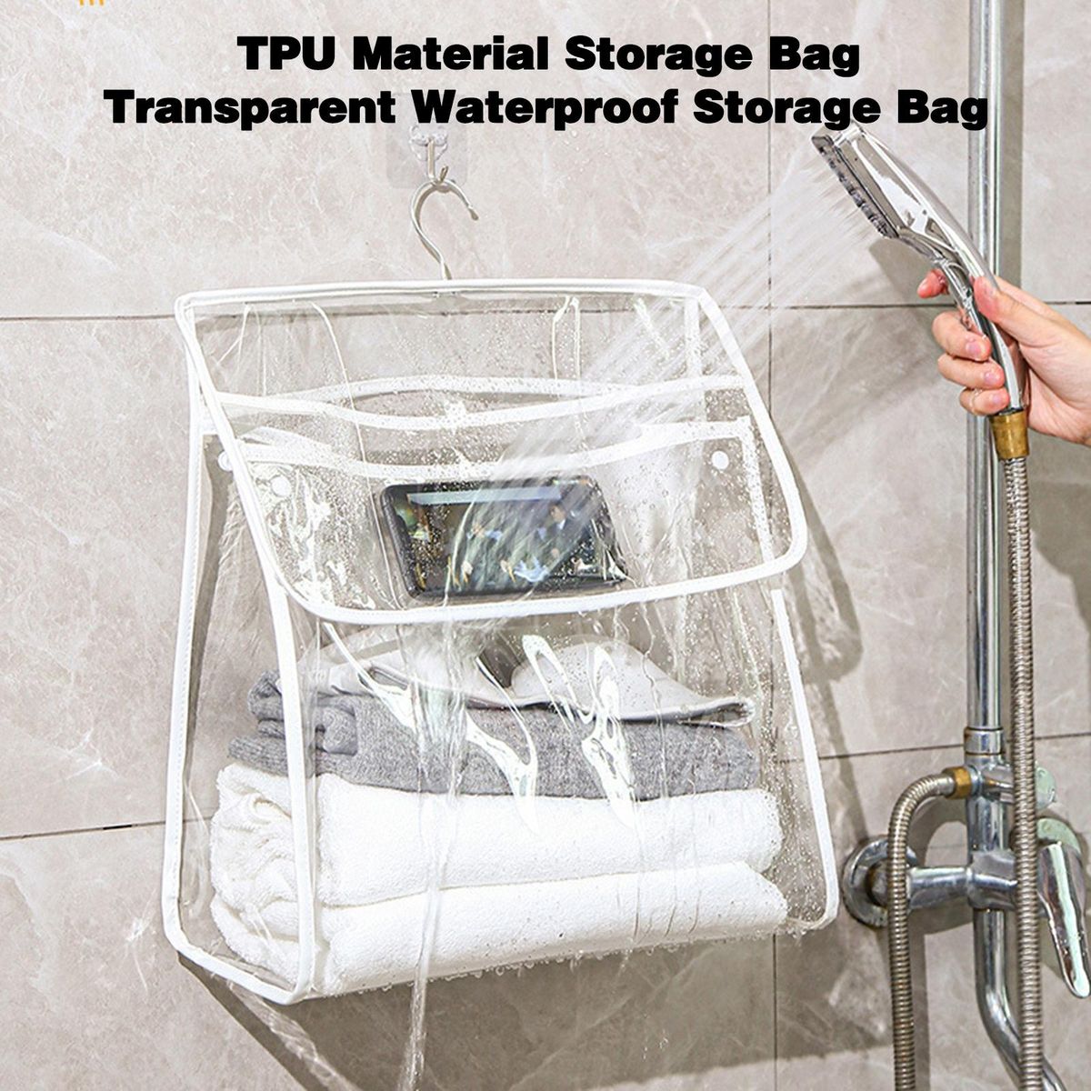 Tpu Material Storage Bag Transparent Wall Storage Bag with Phone White