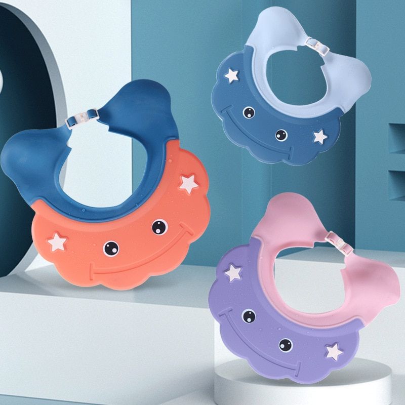1Pcs Children's Silicone Shampoo Cap Adjustable Baby Shower Eye Protection Waterproof Hair Cap Soft Sun Hat Purple