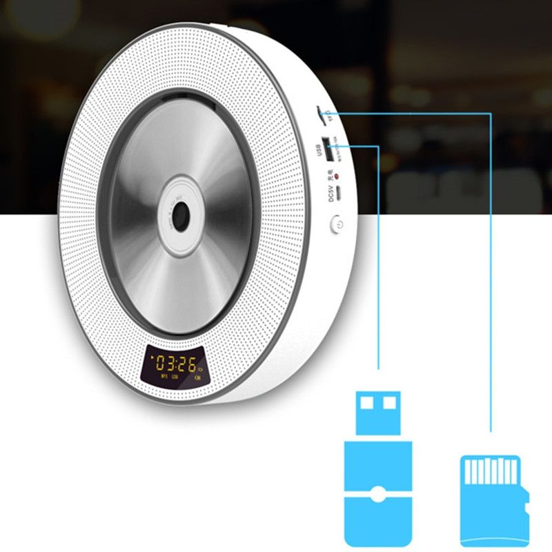 Wall Mounted CD Player Desktop Bluetooth 2 Speaker TF Card U Disk MP3 Portable Walkman Disc Machine Remote Sound LED Display USB