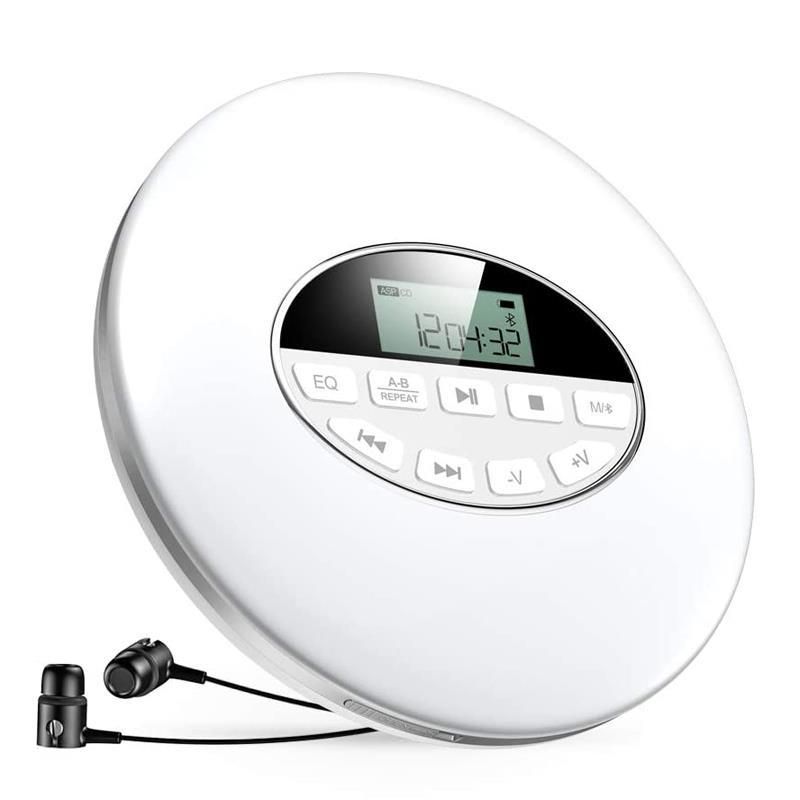 Portable CD Player Compact Car Support TF Card Round 3.5mm Jack Battery Powered Anti Skip Small Music USB AUX