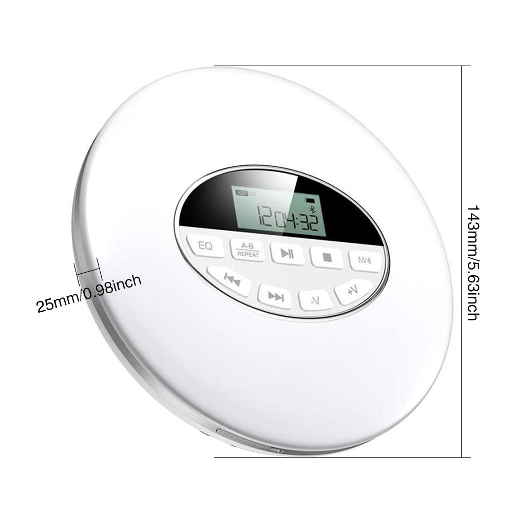 Portable CD Player Compact Car Support TF Card Round 3.5mm Jack Battery Powered Anti Skip Small Music USB AUX