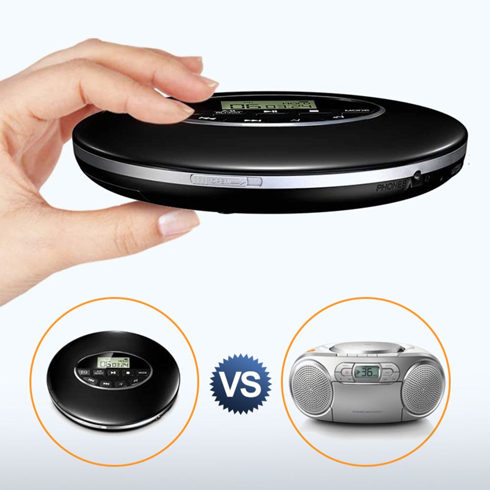 Portable CD Player Compact Car Support TF Card Round 3.5mm Jack Battery Powered Anti Skip Small Music USB AUX