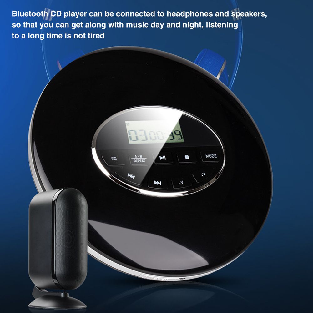 Portable CD Player Compact Car Support TF Card Round 3.5mm Jack Battery Powered Anti Skip Small Music USB AUX