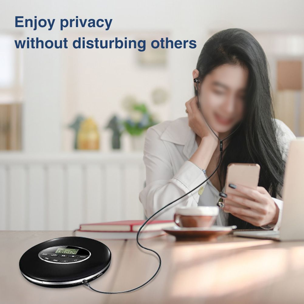 Portable CD Player Compact Car Support TF Card Round 3.5mm Jack Battery Powered Anti Skip Small Music USB AUX