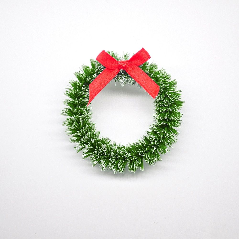 6 Mini Handmade Christmas Wreath Christmas Home Decorations Christmas Tree DIY Foral Wedding Artificial Wreath Pendant Jewelry Light Green With Bow
