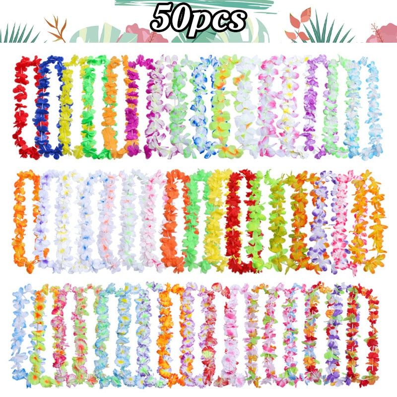 Hawaii Christmas Wreath Door Decoration Artificial Flowers Garland Necklace Hawaii Beach Party Vacation Birthday Wedding Decor 50PCS