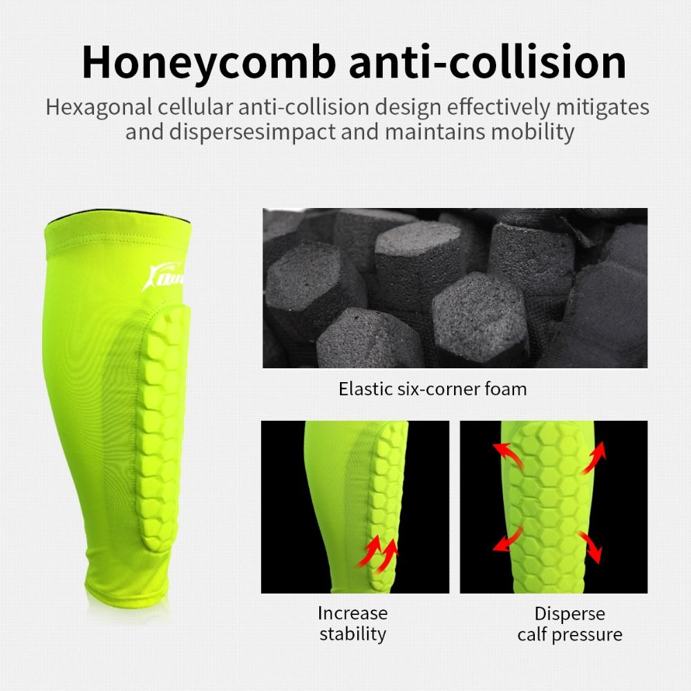 Womne Men Teen Kids Football Shin Guards Soccer Honeycomb Anti-collision Compression Legwarmers Gym Leg Calf Sleeves Custom Logo-Green
