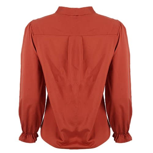Tie Neck Ruched Sleeve Blouse - Orange