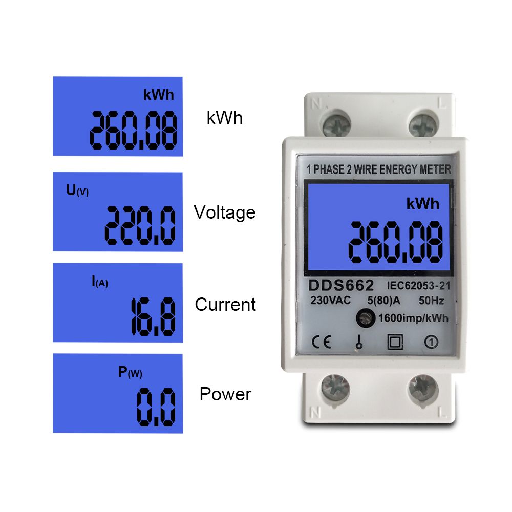 80A Din Rail Single Phase Two Wire LCD Digital Display Power Consumption Energy Electric Meter KWh AC 220V 230V 50Hz/60Hz