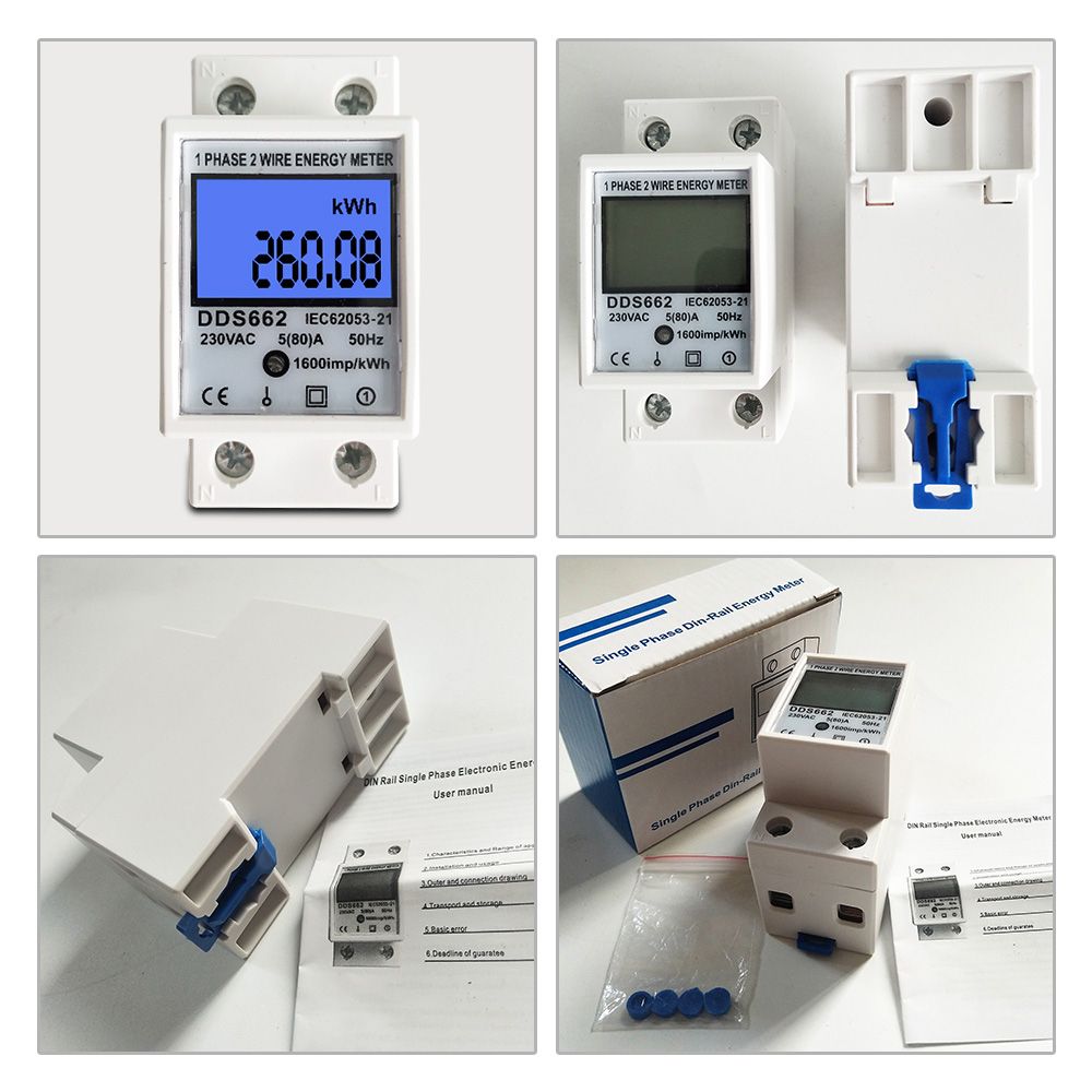 80A Din Rail Single Phase Two Wire LCD Digital Display Power Consumption Energy Electric Meter KWh AC 220V 230V 50Hz/60Hz