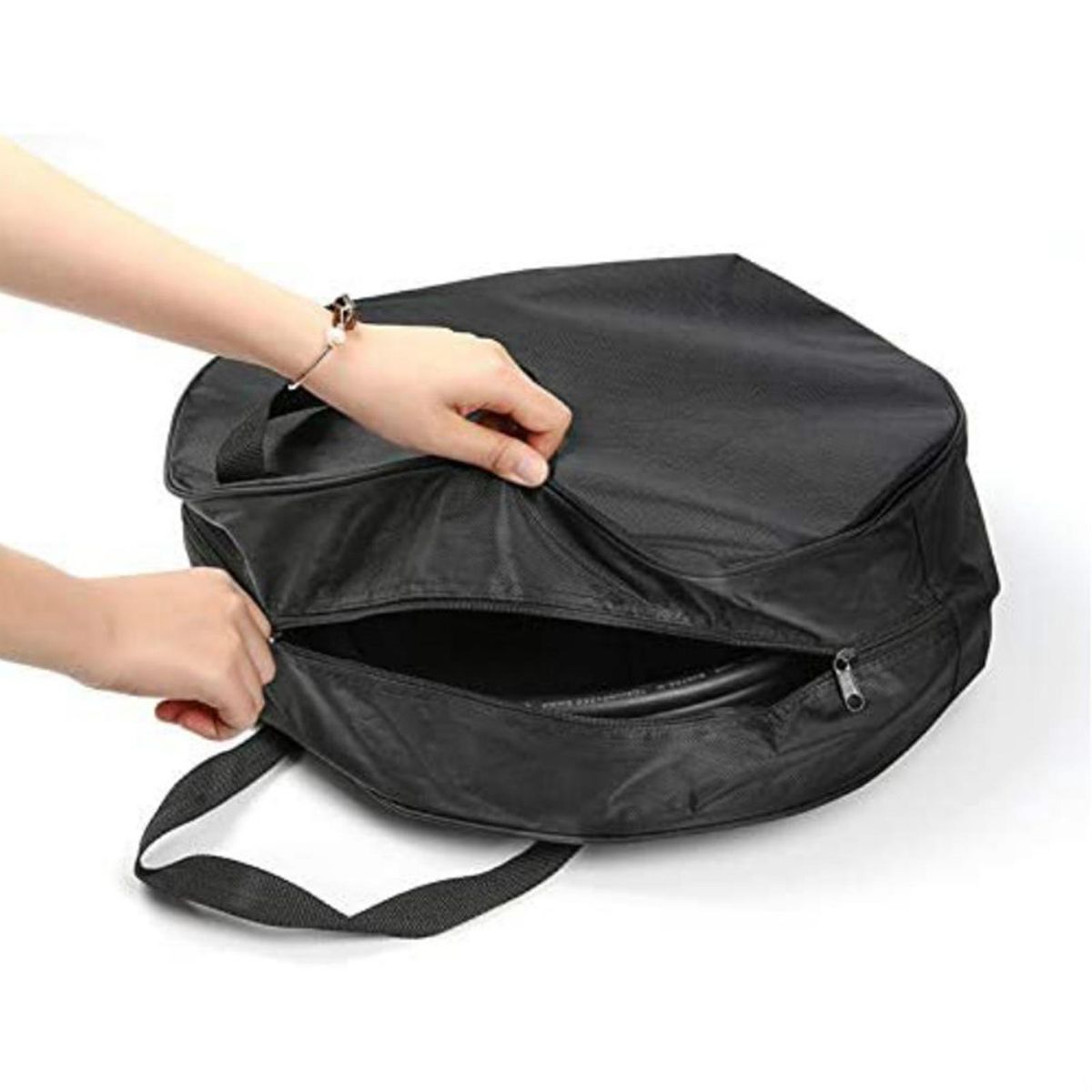 16 Inch Cable Storage Carry Bag With Carry Handle Double Zip Black Round Water Hose Storage Bag for Caravans Gardening Equipment 600D Oxford Cloth