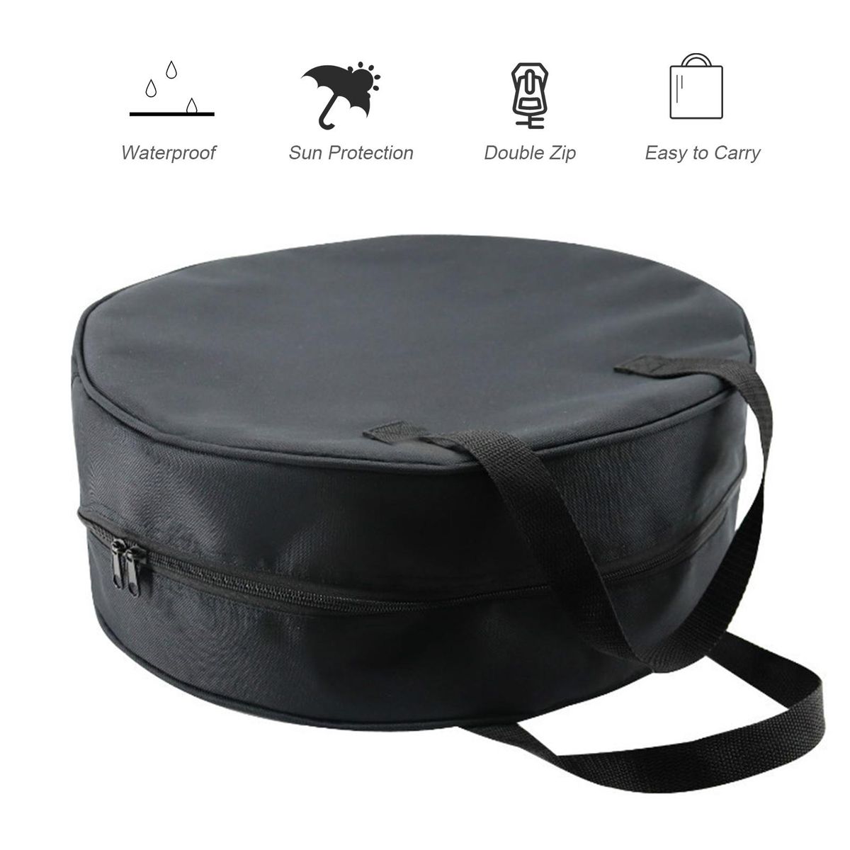 16 Inch Cable Storage Carry Bag With Carry Handle Double Zip Black Round Water Hose Storage Bag for Caravans Gardening Equipment 600D Oxford Cloth