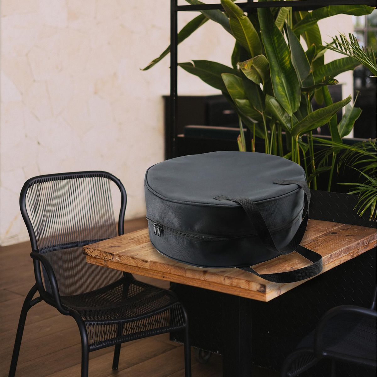 16 Inch Cable Storage Carry Bag With Carry Handle Double Zip Black Round Water Hose Storage Bag for Caravans Gardening Equipment 600D Oxford Cloth
