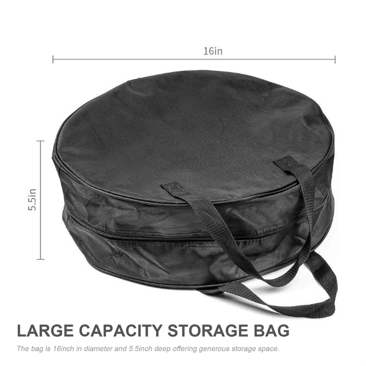 16 Inch Cable Storage Carry Bag With Carry Handle Double Zip Black Round Water Hose Storage Bag for Caravans Gardening Equipment 600D Oxford Cloth