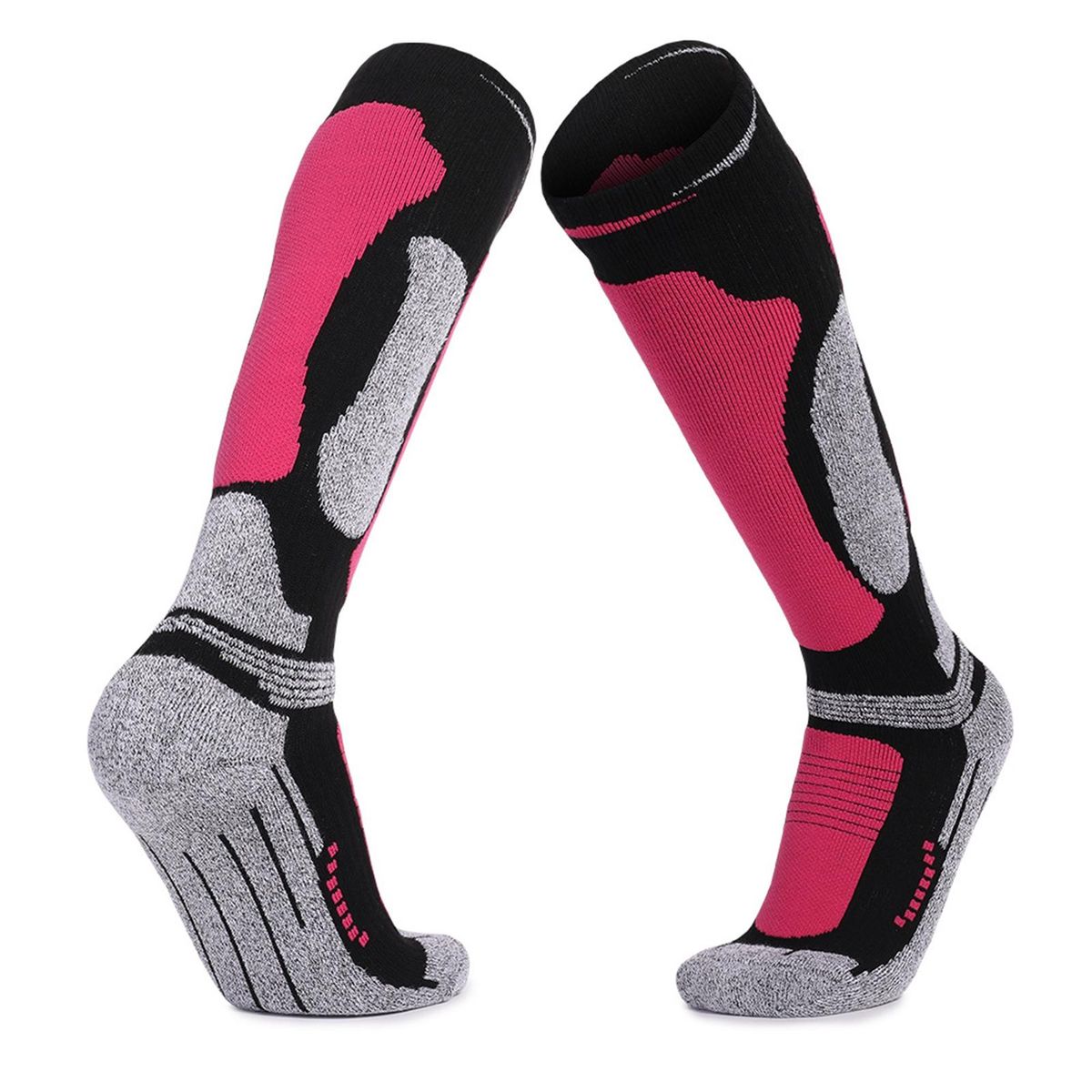 1 Pair Unisex Ski Socks High Stretch Sweat Absorption Compression Socks Rose Red