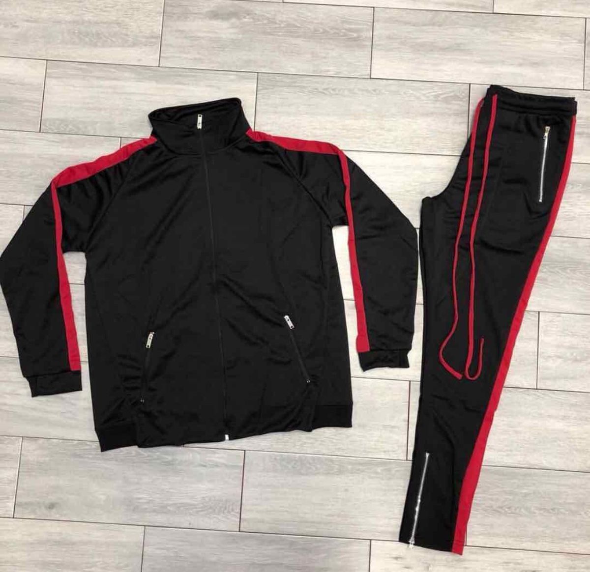 Red Striped Black Tracksuit And Jogger