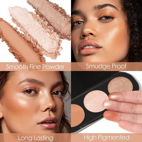 FOCALLURE Blush And Highlighter Palette,3 In 1 Makeup