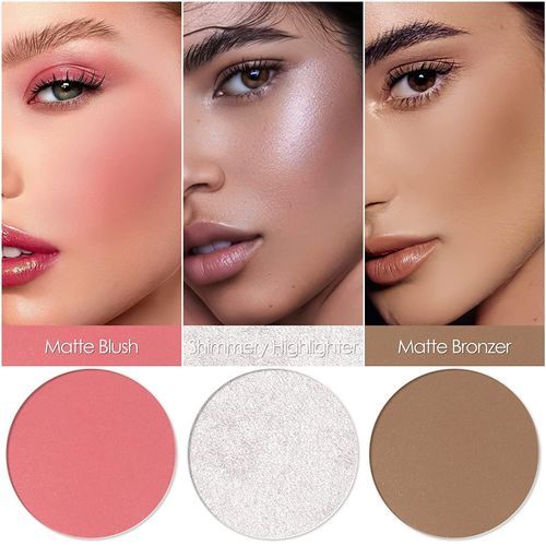 FOCALLURE Blush And Highlighter Palette,3 In 1 Makeup