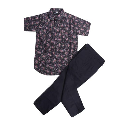 Boy's 2piece Shirt & Trousers- Multicolour /Black