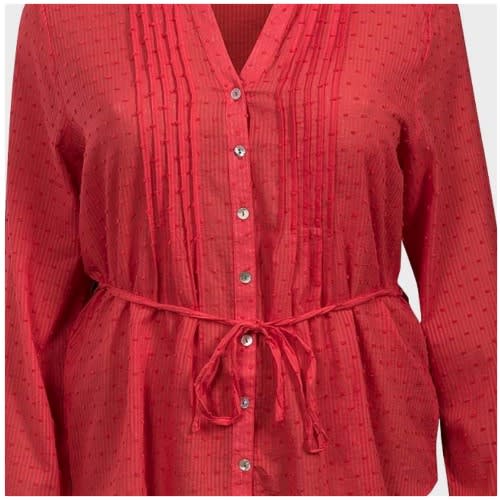 Ladies Plus Size Semi Sheer Cotton Blouse - Red